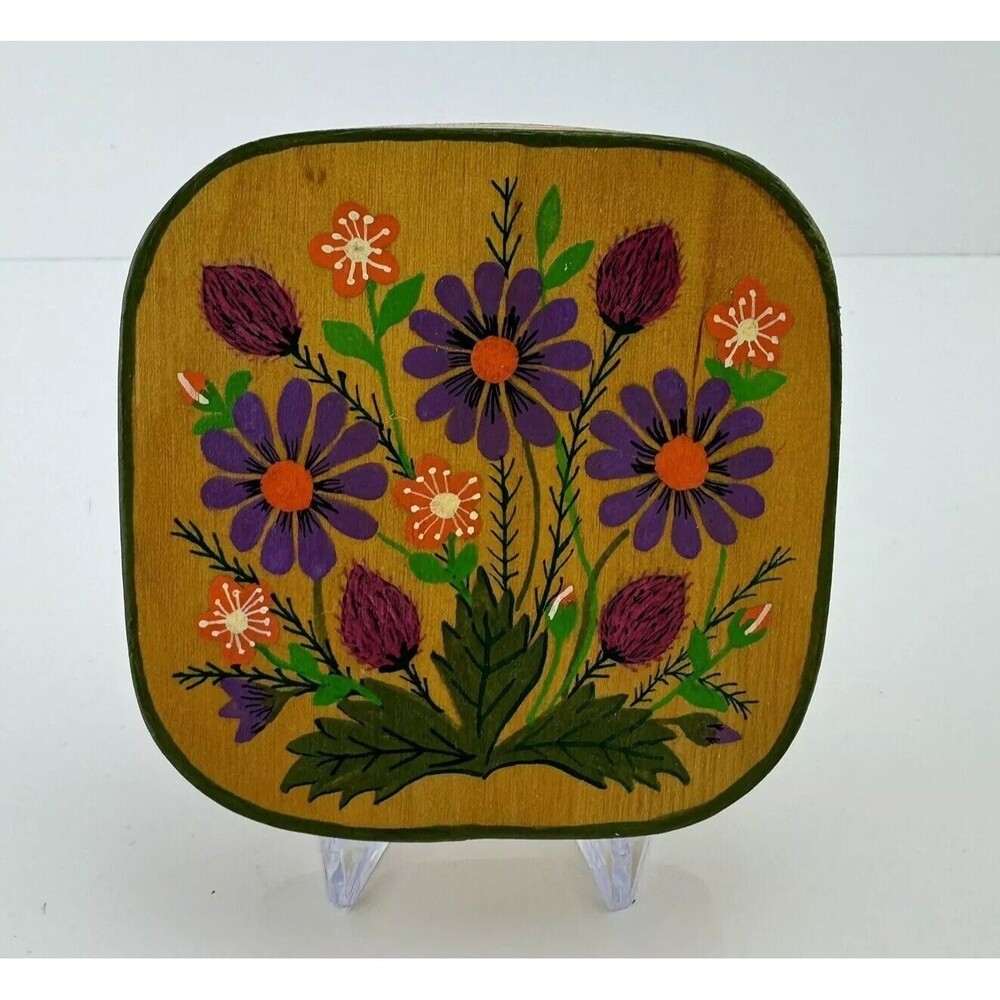 Vintage Buhler Holzspan Schweizer Swiss Floral Hand Painted Folk Art Wood Box